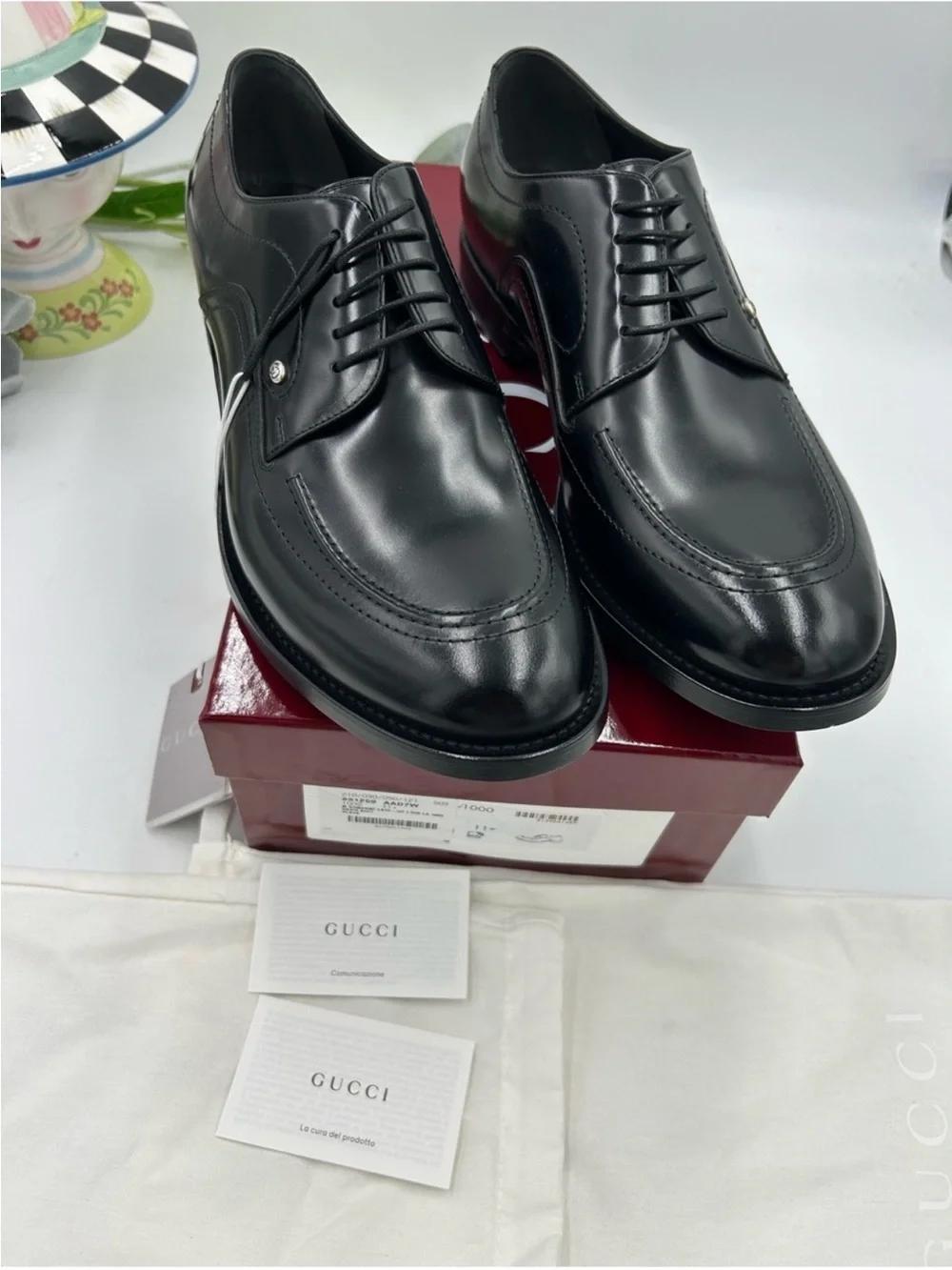 Men’s Gucci, Jasper, black leather derby shoes size 11.5 fits 12 US made Italy
